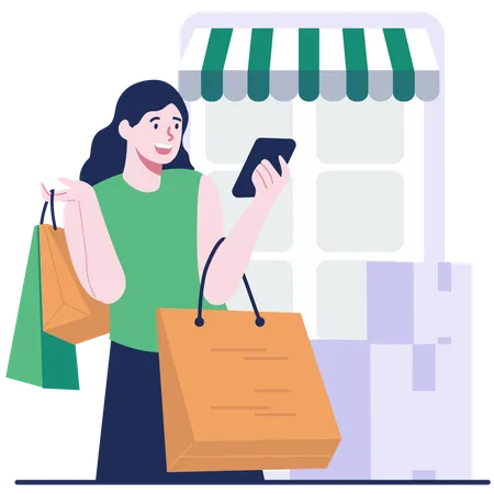 Girl doing Online Shopping  Illustration