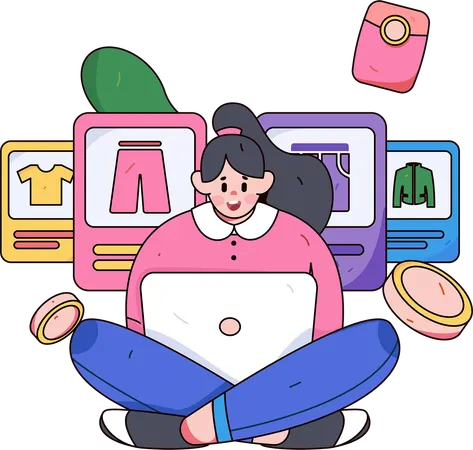 Girl doing online shopping  Illustration