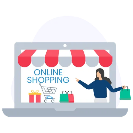 Girl doing Online Shopping  Illustration