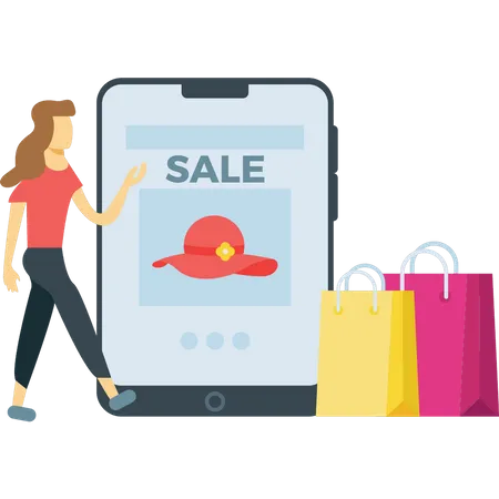 Girl doing online shopping in Black Friday sale Illustration