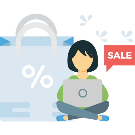 Girl doing online shopping in sale period Illustration