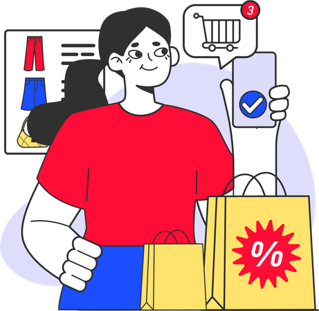 Girl doing online shopping on cyber Monday  Illustration