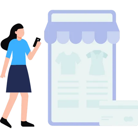 Girl doing online shopping on mobile  Illustration