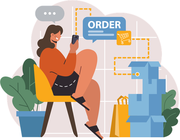 Girl doing online shopping order  Illustration