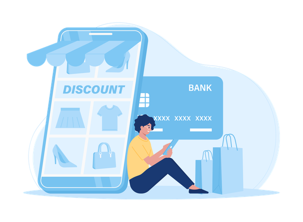 Girl doing online shopping payment  Illustration