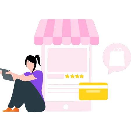 Girl doing online shopping payment Illustration