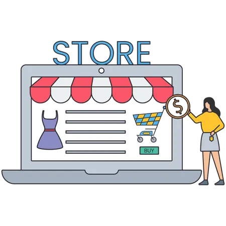 Girl doing online shopping payment  Illustration