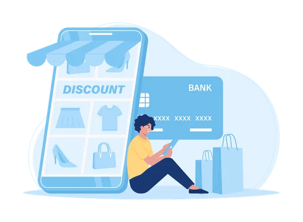 Girl doing online shopping payment  Illustration