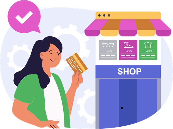 Girl doing online shopping payment  Illustration