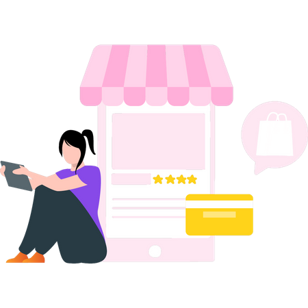 Girl doing online shopping payment  Illustration