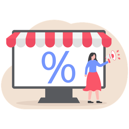 Girl doing online shopping sale announcement  Illustration