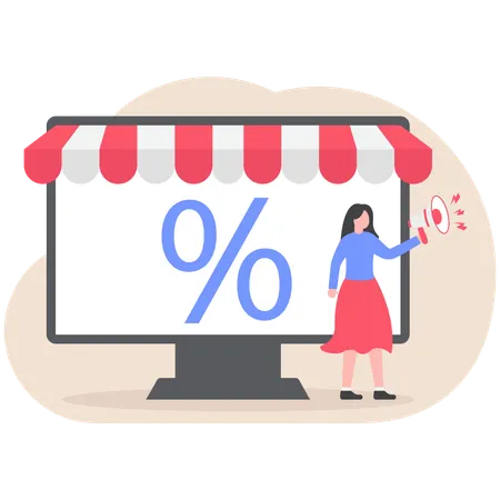 Girl doing online shopping sale announcement  Illustration