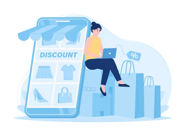 Girl doing online shopping using laptop  Illustration