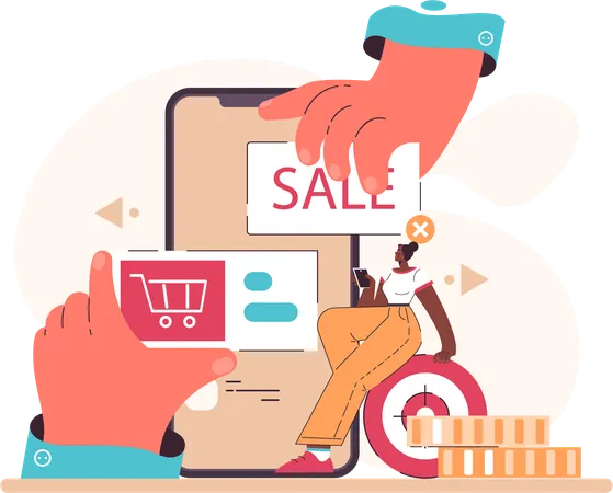 Girl doing online shopping using mobile  Illustration