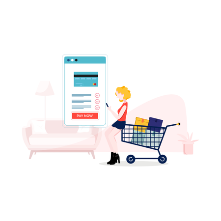 Girl doing online shopping using samrtphone  Illustration