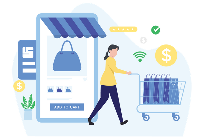 Girl doing Online Shopping using shopping App  Illustration