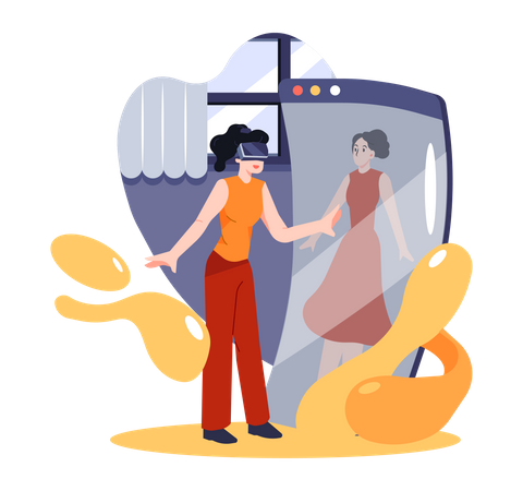 Girl doing online shopping using VR Glasses  Illustration