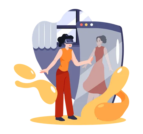 Girl doing online shopping using VR Glasses  Illustration