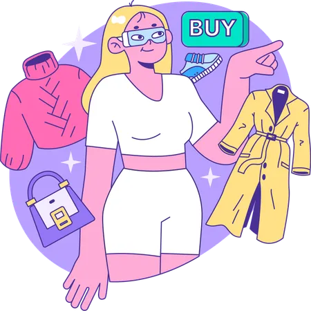 Girl doing online shopping using vr goggles  Illustration