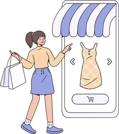Girl doing Online Shopping via mobile  Illustration
