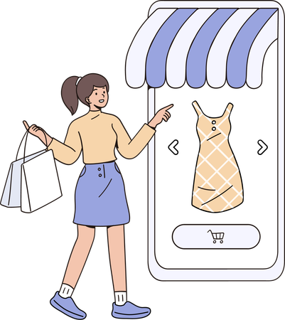 Girl doing Online Shopping via mobile  Illustration