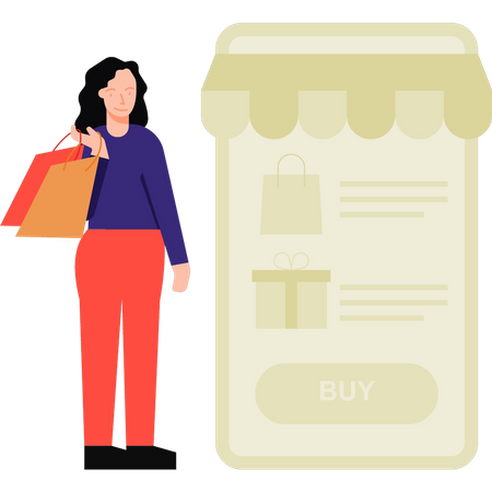 Girl doing online shopping with mobile Illustration