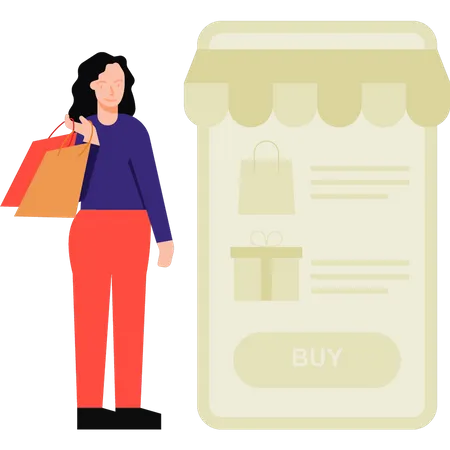 Girl doing online shopping with mobile  Illustration