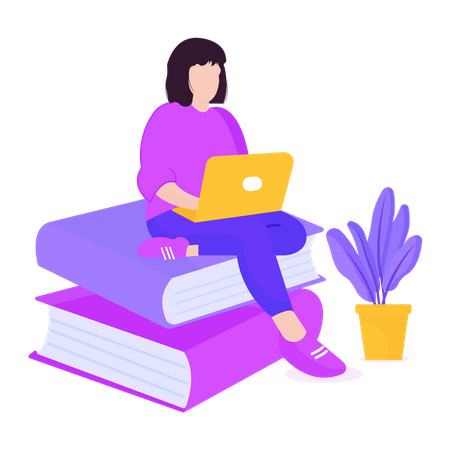 Girl doing online study  Illustration