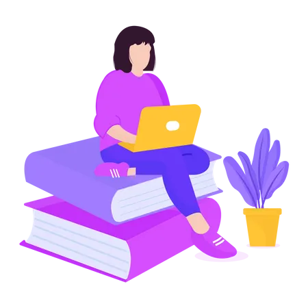 Girl doing online study  Illustration