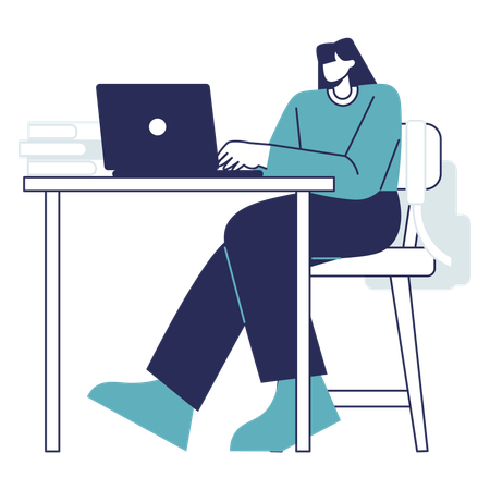 Girl doing online Study on laptop  Illustration