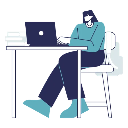 Girl doing online Study on laptop  Illustration