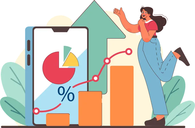 Girl doing Online Sustainable analysis  Illustration