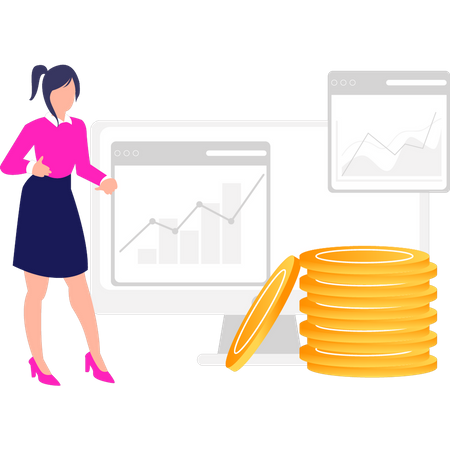 Girl doing online trade analysis  Illustration