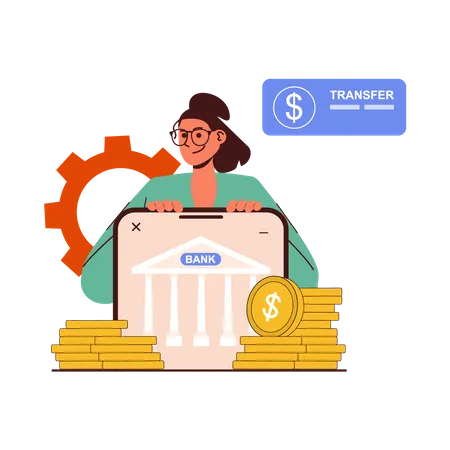 Girl doing online transfer money  Illustration