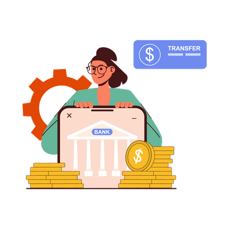 Girl doing online transfer money  Illustration