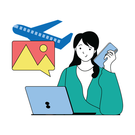 Girl doing online travel booking  Illustration