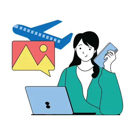 Girl doing online travel booking  Illustration