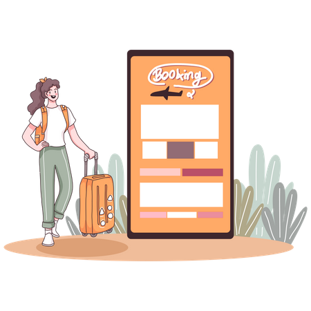 Girl doing online travel booking  Illustration