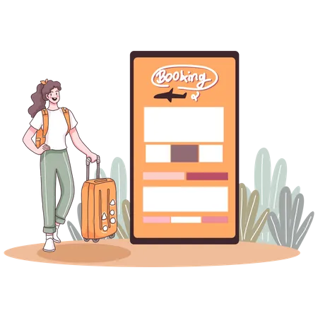 Girl doing online travel booking  Illustration