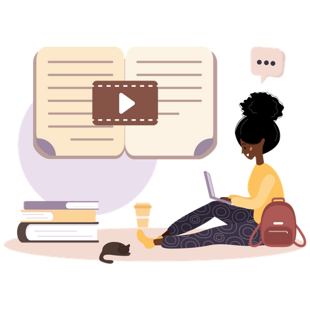 Girl doing online video learning  Illustration