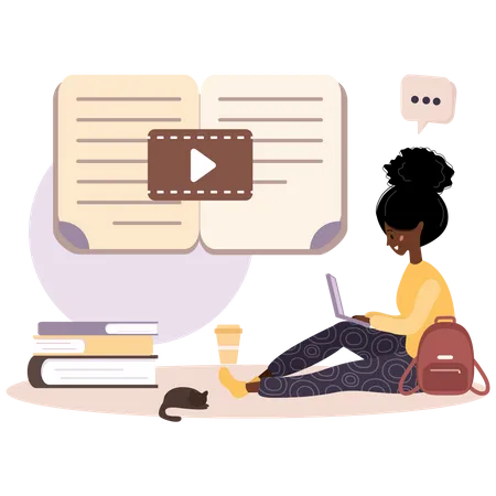 Girl doing online video learning  Illustration