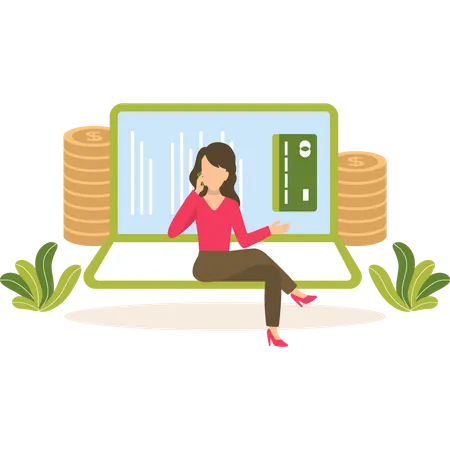 A Girl Sitting And Shopping Online Illustration