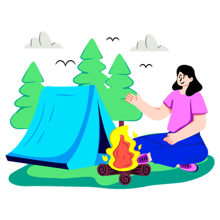 Girl doing outdoor camping  Illustration