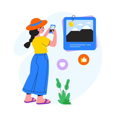 Girl doing Outdoor Photo Click  Illustration