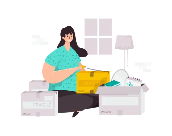 Illustration Of Packing And Duct Tape For Moving House Concept Illustration