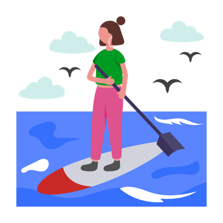 Girl doing Paddle Boarding  Illustration