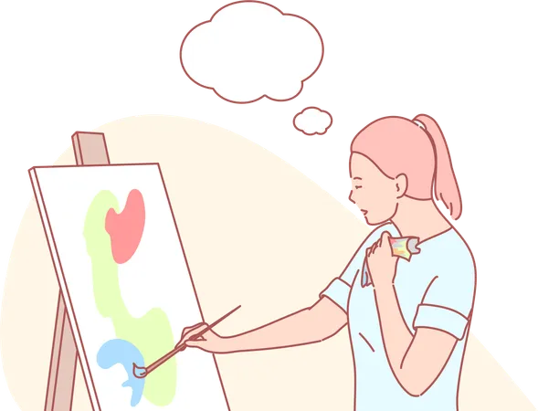 Girl doing painting  Illustration