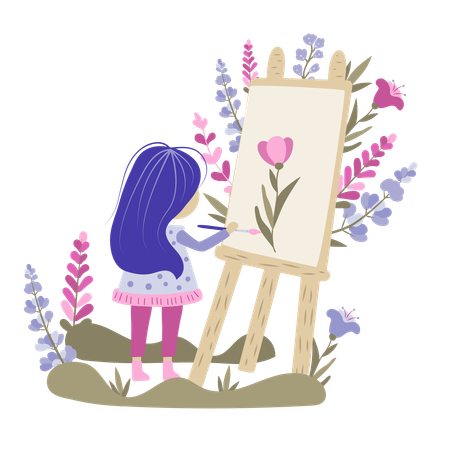 Girl doing painting with paintbrush  Illustration