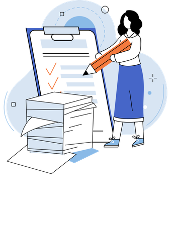 Girl doing paperwork overload chinder productivity and efficiency  Illustration