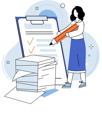 Girl doing paperwork overload chinder productivity and efficiency  Illustration